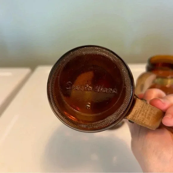 Vintage 1960s Siesta Ware Western Amber Mugs with Wooden Handles - Picture 2 of 8